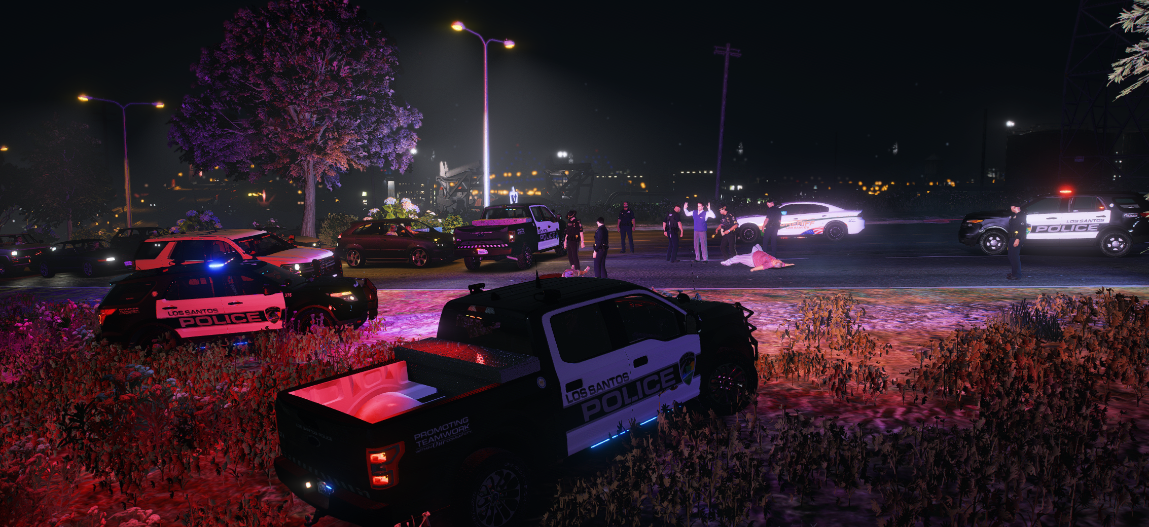 Multiple departments on scene after a suspect drew a weapon on officers and was neutralized.